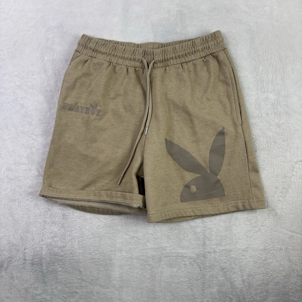 Playboy Fleece Tan Activewear Athletic Shorts Women's Medium Graphic